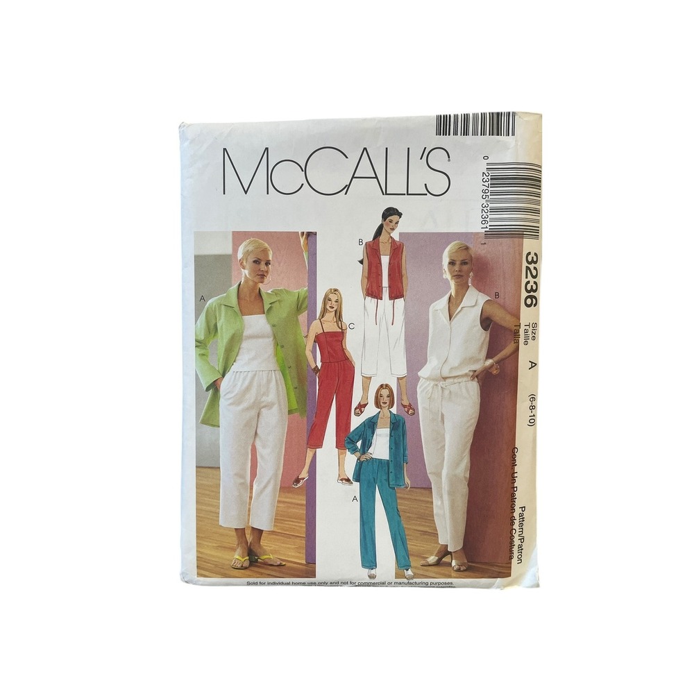 McCall's Sewing Pattern Misses 6-10 3236 Shirt Jacket Top Pants Uncut FF